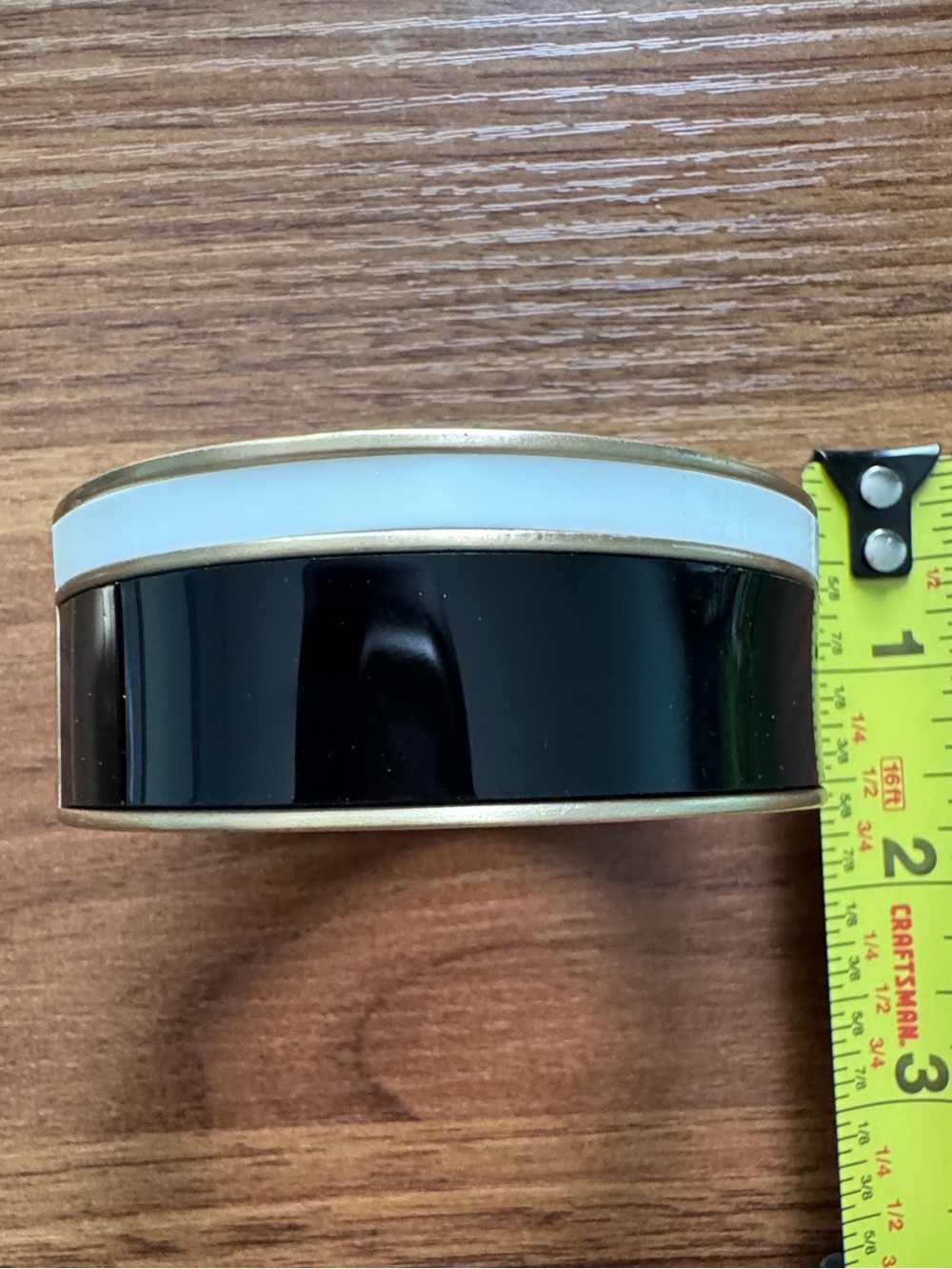 Vintage Black & White Enamel Hinged Bangle Bracelet Gold Tone Statement Bracelet